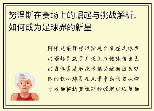 努涅斯在赛场上的崛起与挑战解析，如何成为足球界的新星
